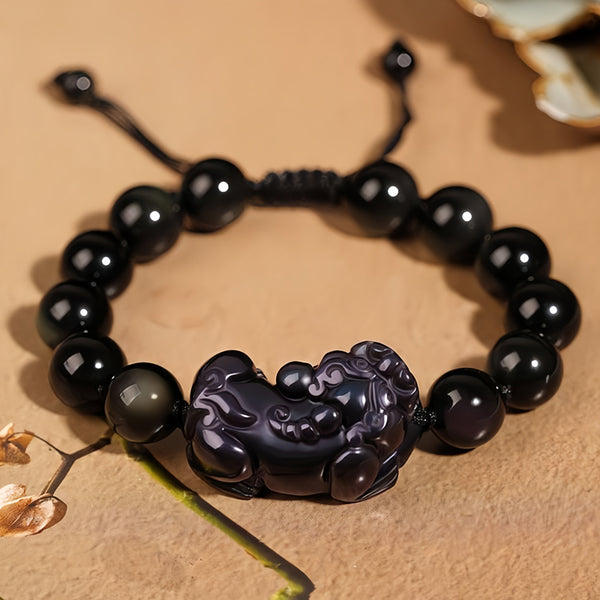 Handmade PIXIU Black Obsidian beads Bracelet,Energy Bracelet