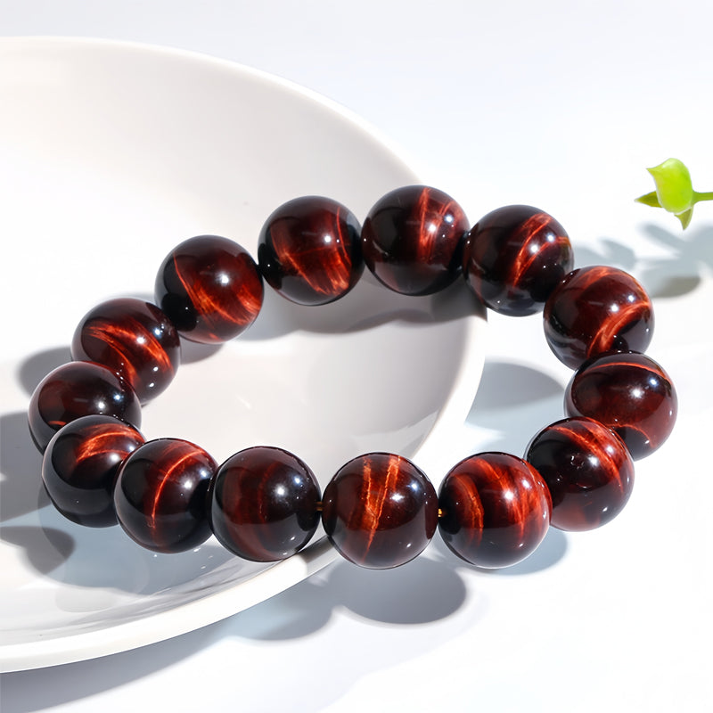 Natural Red Tiger Eye Stone Round Gemstone Bracelet