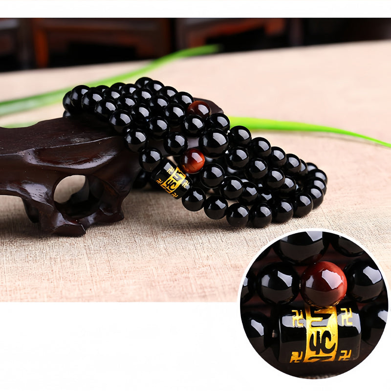 Handmade Natural Obsidian Stone Bead Bracelet