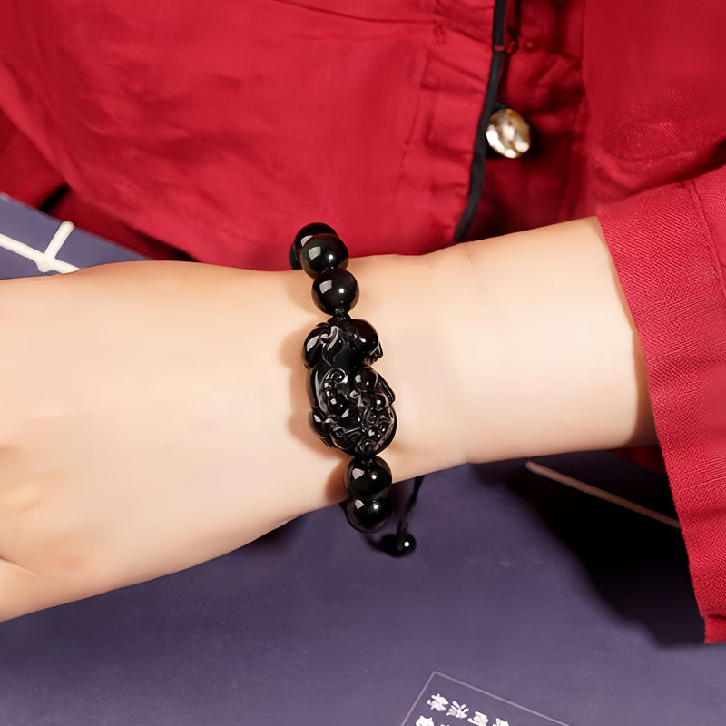 Handmade PIXIU Black Obsidian beads Bracelet,Energy Bracelet