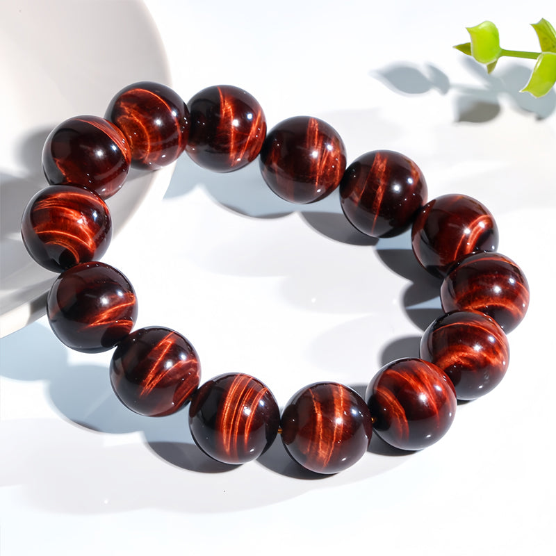 Natural Red Tiger Eye Stone Round Gemstone Bracelet