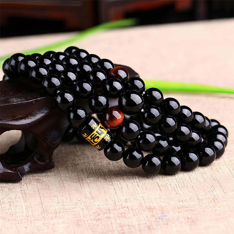 Handmade Natural Obsidian Stone Bead Bracelet