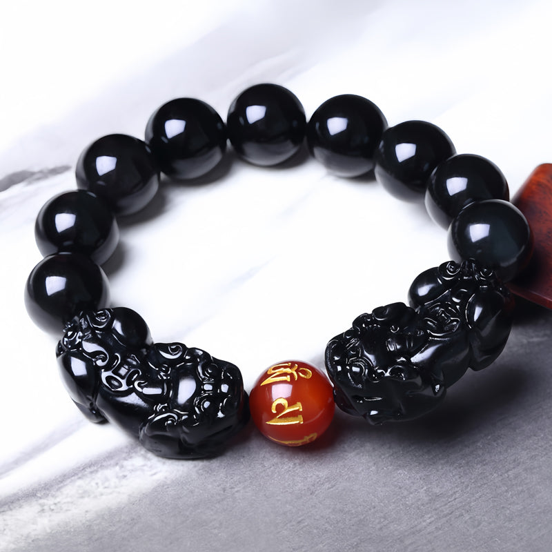 PI XIU Obsidian Crystal Healing Stretch Bracelet For Men And Women