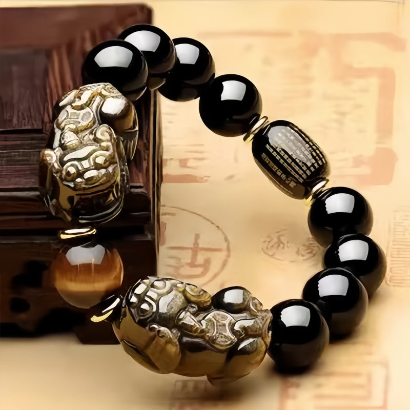 Natural Gemstone pixiu Obsidian Crystal Beaded Buddha Bracelet