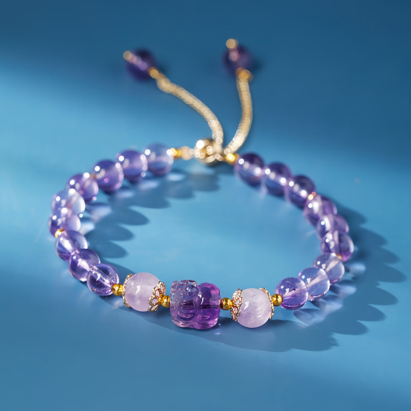 Healing Protection Amethyst Crystal Bead Bracelet