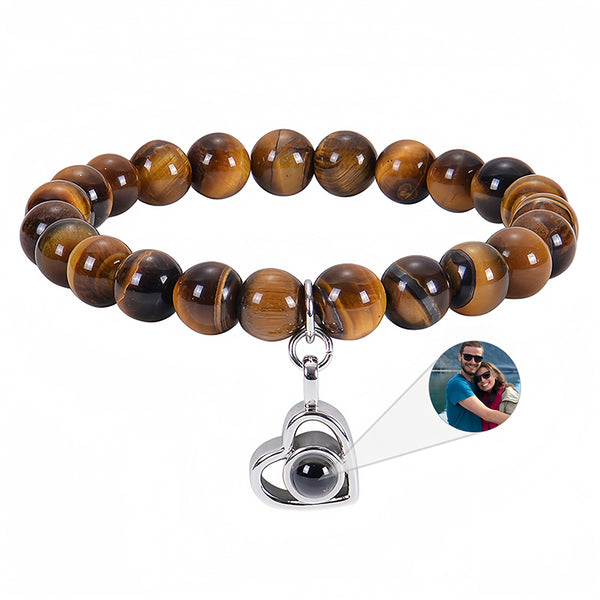 Custom Picture Bracelet Personalized Photo Projection Bracelet Tiger Eye Beads Stone Memorial Bracelet