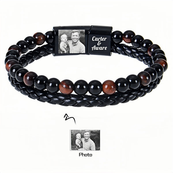 Memorial Natural Stone Beaded Stretch Bracelet Jewelry Custom Bracelets with Picture Inside