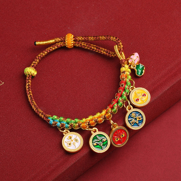 Sunnycrystals Handmade Tibetan Five-Deity Wealth Deity Red Strings Bracelet