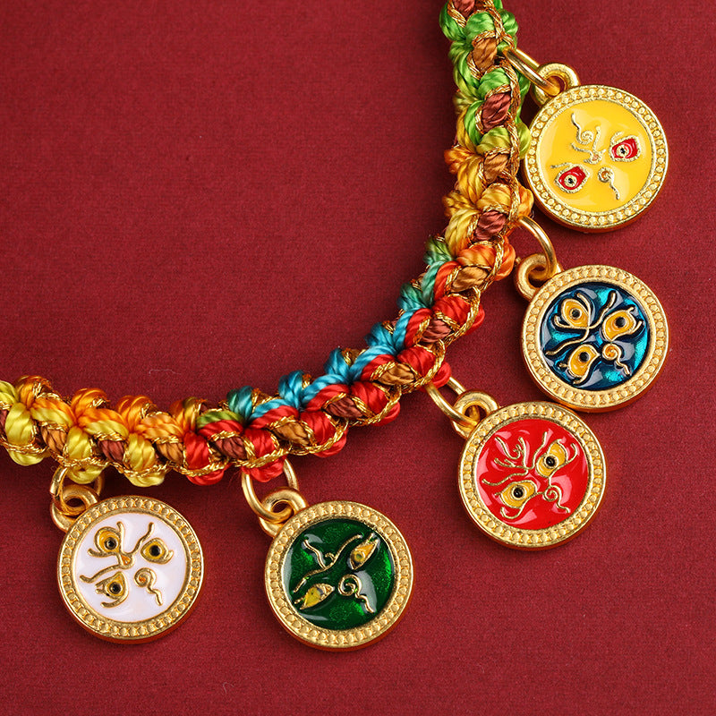 Sunnycrystals Handmade Tibetan Five-Deity Wealth Deity Red Strings Bracelet