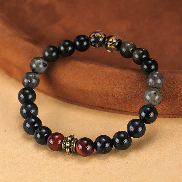 Black Golden Obsidian Beads Genuine Natural Crystal Men Women Bracelet