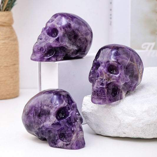 Natural Dream amethyst skull，Carved skull，Natural Quartz