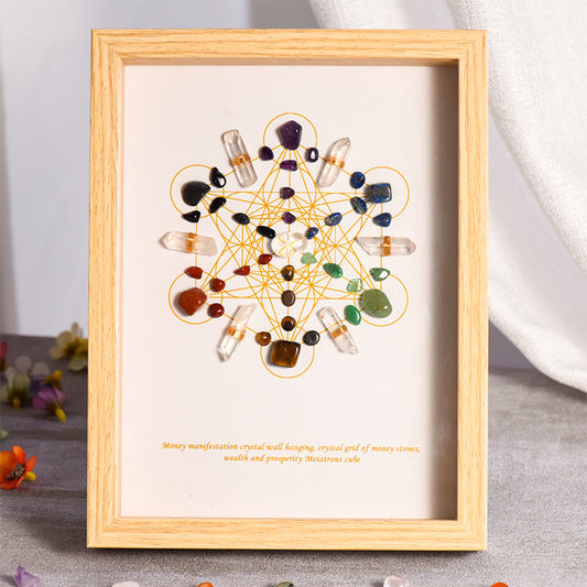 8.6"x6.6" Framed Crystal Art, Money Manifestation Crystal Wall Hanging, Reiki Infused Stones