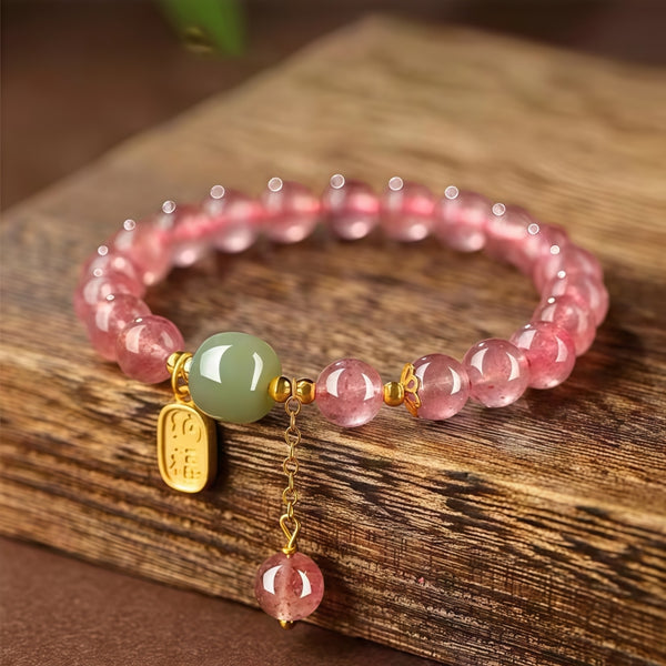 Natural Strawberry Quartz Bracelet | Beaded Jewelry for Women jewellery for woman, romantic gift for girlfriend