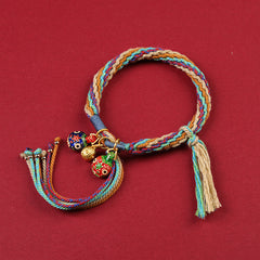 Sunnycrystal Multicolored Reincarnation Knot Prayer Wheel Dream Catcher Braid String Bracelet