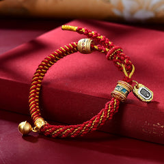 Tibetan Handmade Red String Zakiram Goddess of Wealth Charm Amulet Bracelet