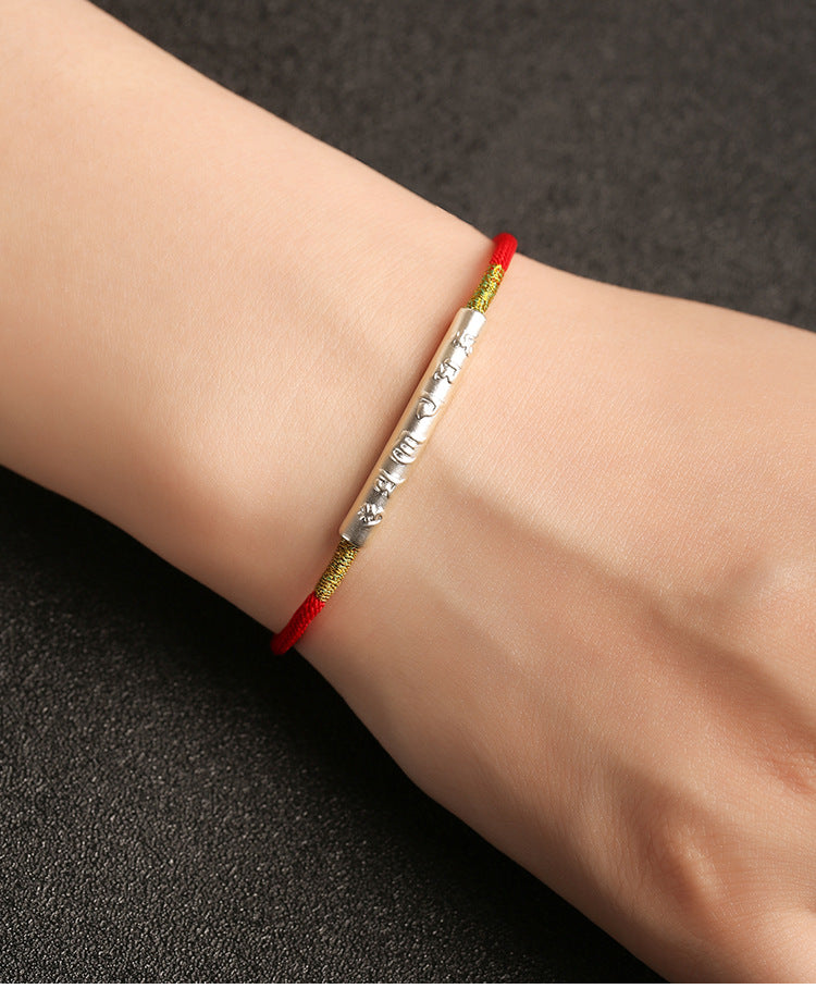 Om Mani Padme Hum 99 Silver Women Red String Bracelet