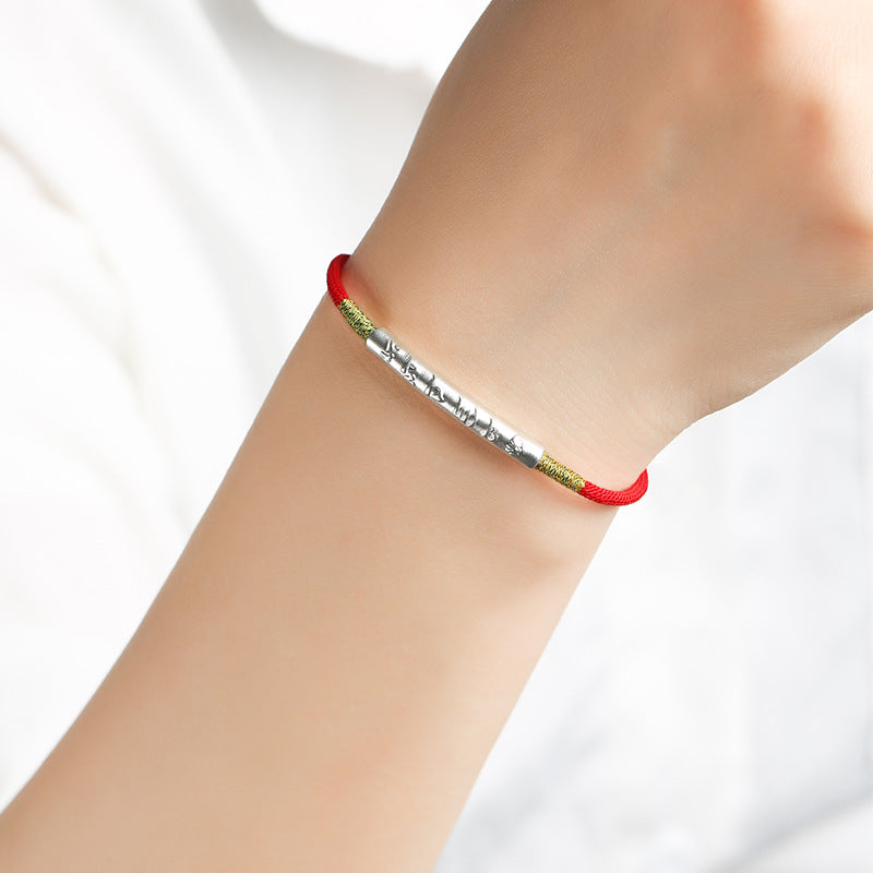 Om Mani Padme Hum 99 Silver Women Red String Bracelet