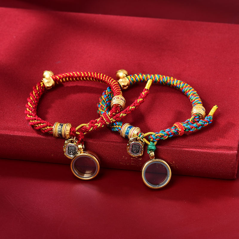 Tibetan Handmade Red String Zakiram Goddess of Wealth Charm Amulet Bracelet